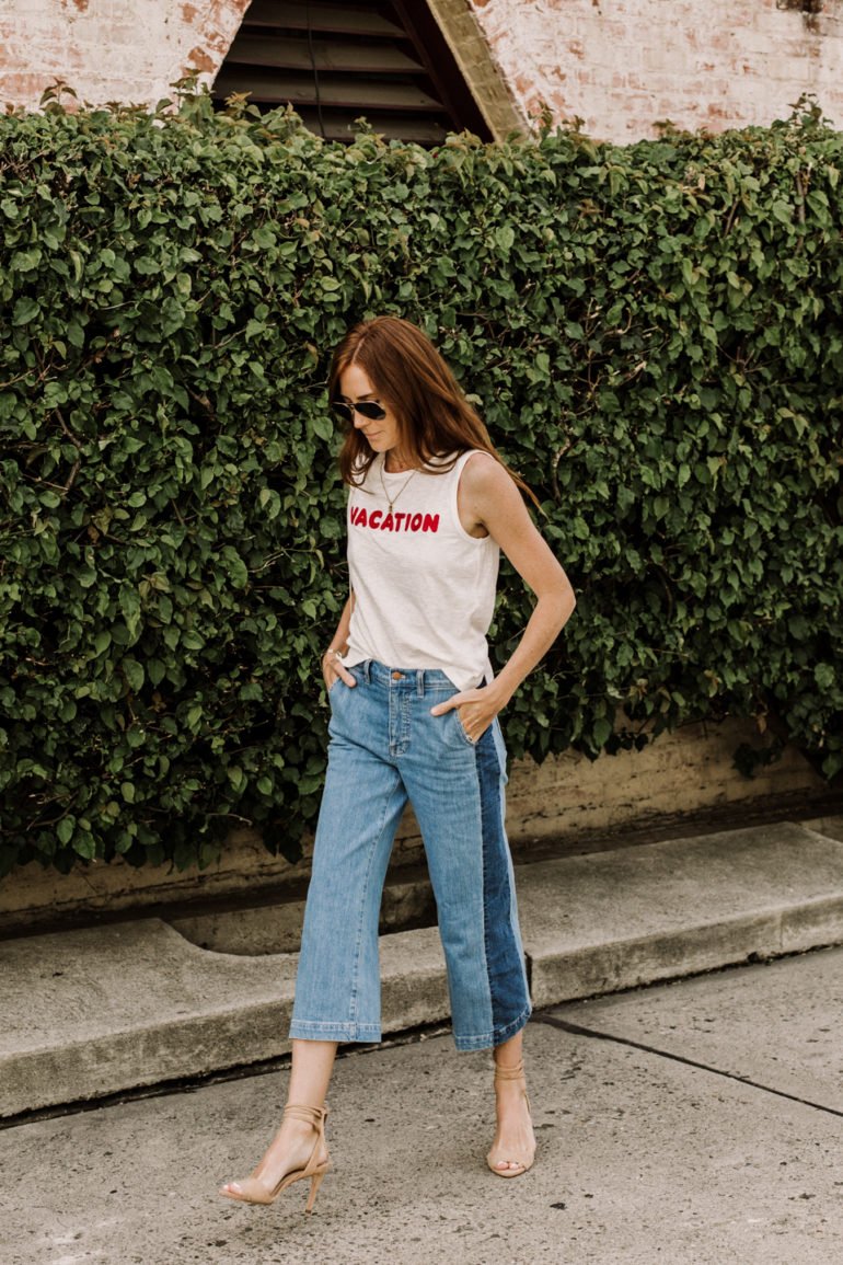 Tips on how to style your wide leg cropped jeans for Spring.